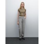 Bild von Prążkowana Kontrastowa Koszulka Ze 100% Bawełny – Ziel Pop – S – Massimo Dutti – Kobieta